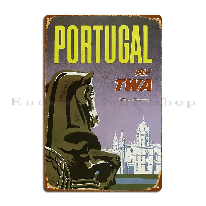 Cartel Vintage de Portugal Fly Twa, placa de Metal, decoración de pared de fiesta, placas, pintura, crear cartel de estaño