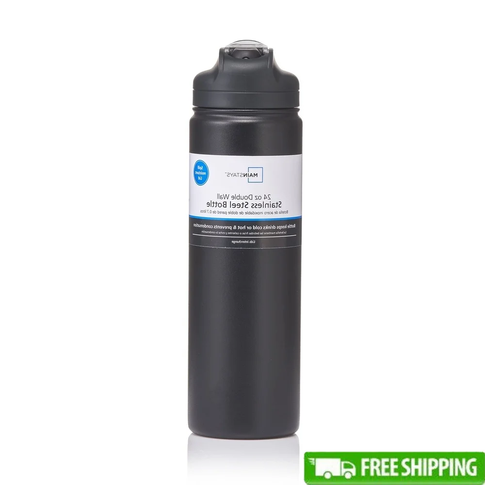 Botella de agua aislada de acero inoxidable con tapa abatible Diseño al vacío a prueba de fugas Sin BPA Reutilizable Lavavajillas negro rico de 24 oz
