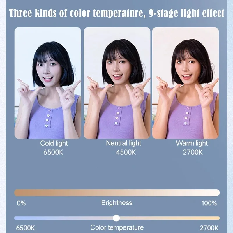 مرآة مصباح Led محمولة قابلة لإعادة الشحن مع حلقة إضاءة ليد لصور السيلفي ومشبك هاتف ملء كاميرا إضاءة سيلفي خفيفة