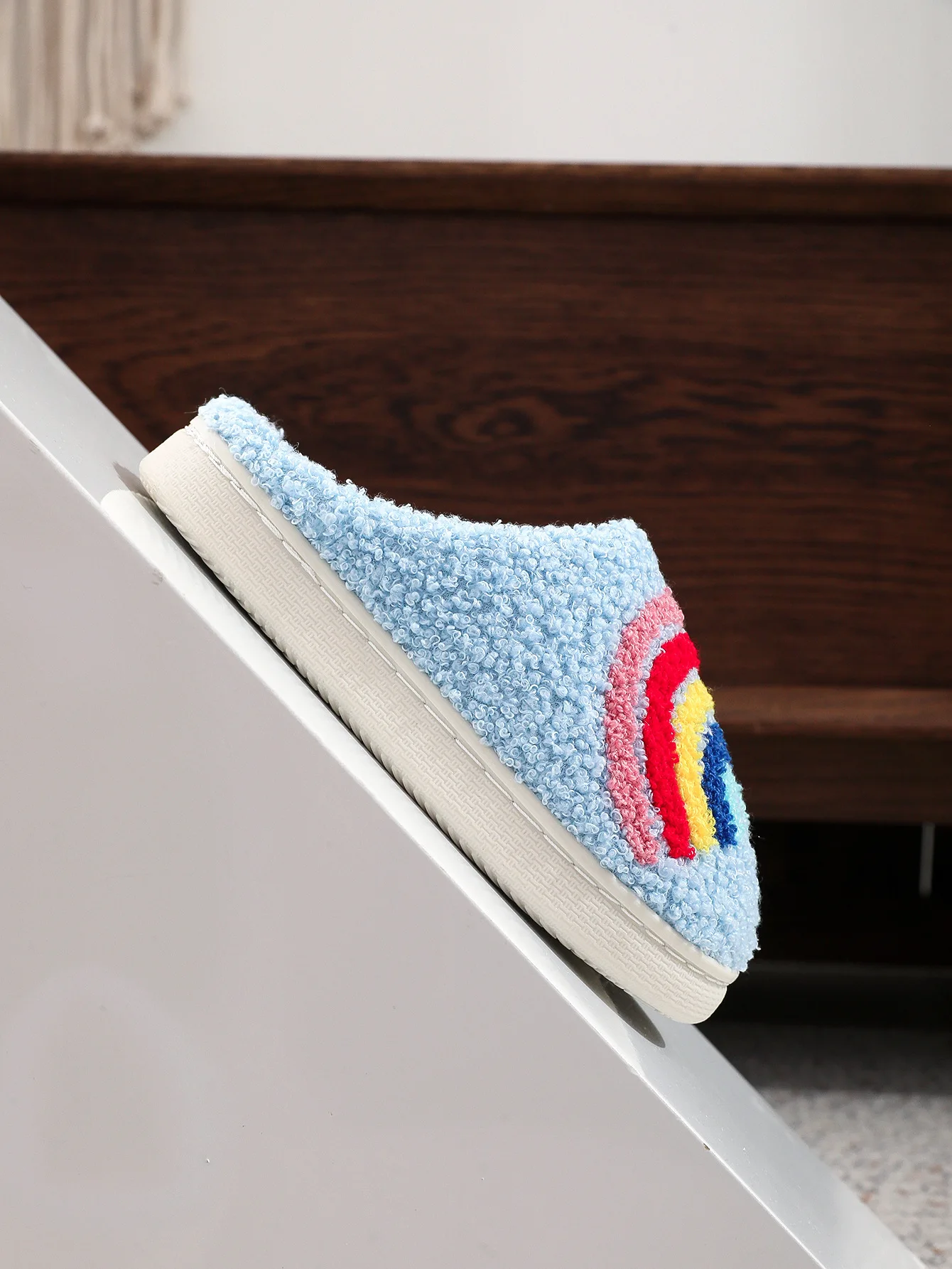 2026 Winter Regenbogen-Print Kinder Mädchen Jungen Hausschuhe Indoor Weiche Rutschfeste Paar-Hausschuhe Warme Plüsch-Flachpantoffeln Erwachsene Niedliche Schuhe – Detail 16