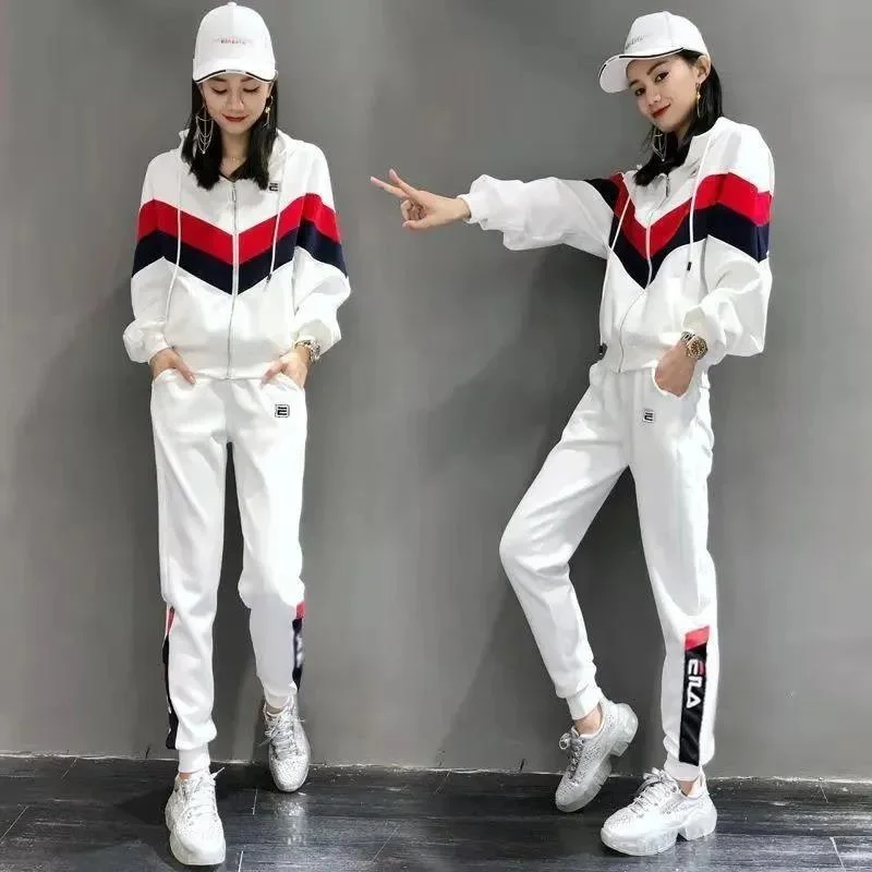 

Women's Leisure Sports Suit 2022 Autumn Winter New Korean Loose Long Sleeve Coat And Slim Pants Two Piece Set Fashion Tracksuit