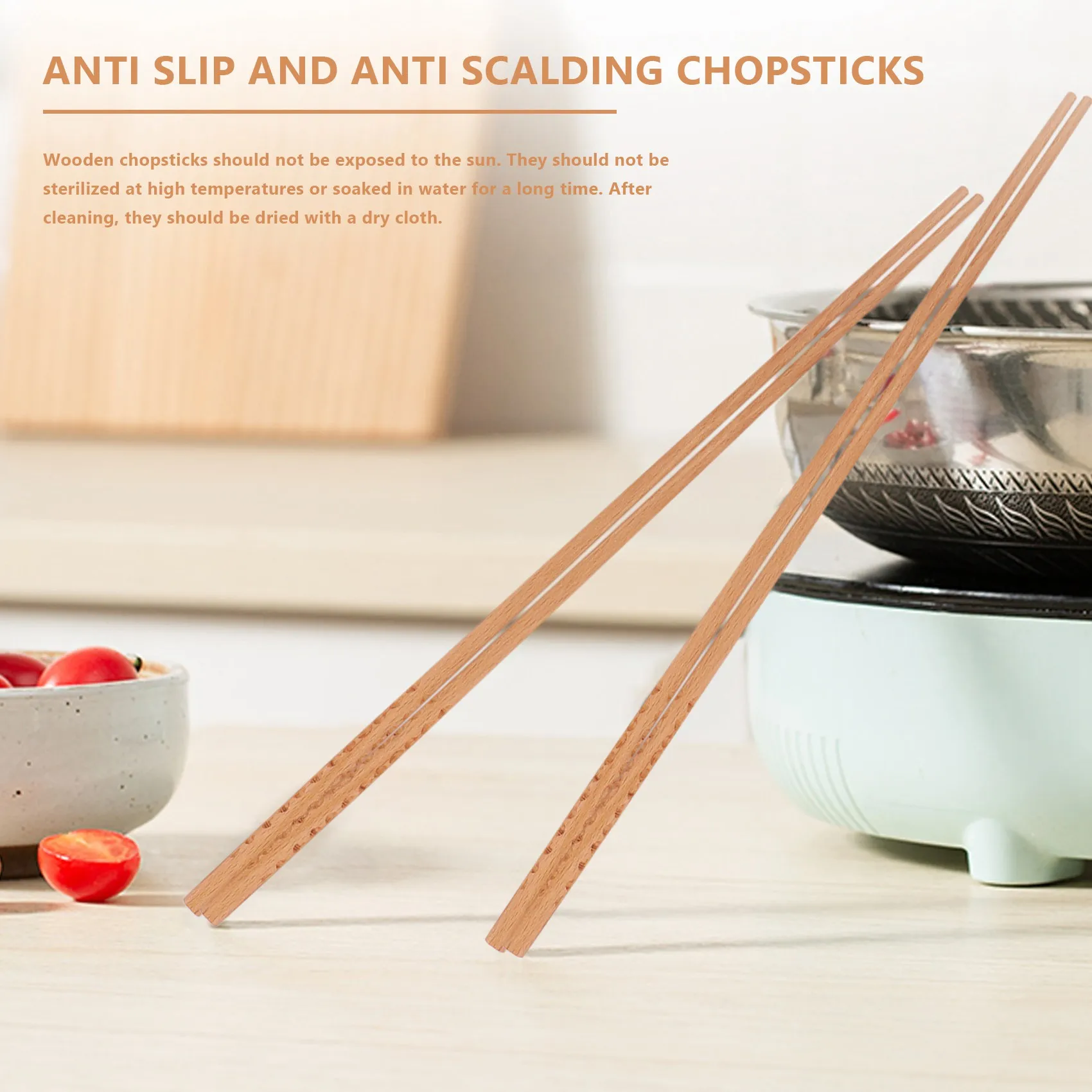 RALCA-2 Pairs Wooden Cooking Chopsticks Roasting Chopsticks Extra Long Chopsticks For Hot Pot Roasting Cooking Noodles