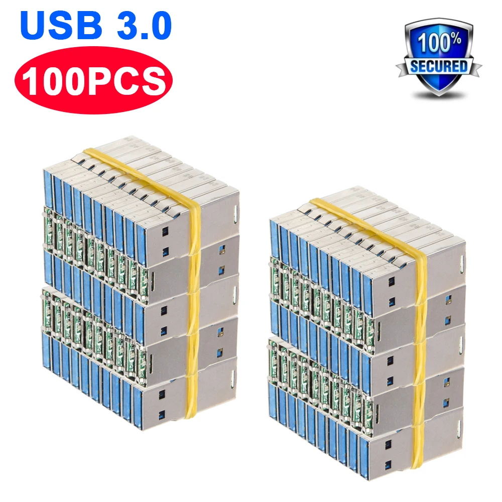 100 pcs USB 3.0 Flash Drive Pendrive 4GB 8GB 16GB 32GB 64GB 128GB Semi-finished Chip Memory Sticks Flash U Disk usb memoria