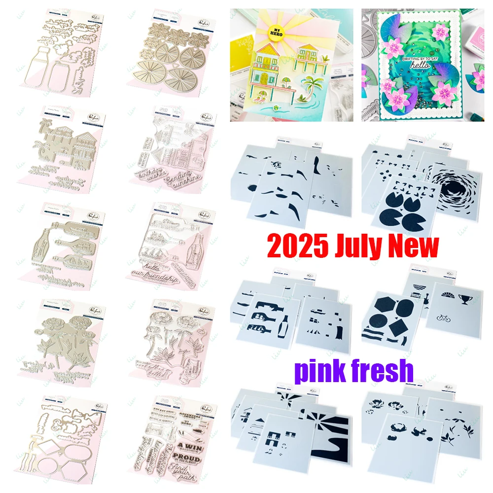 

2025 July New Drift Bottle Coastal Paradise Metal Cutting Dies Stamps and Hot Foil Scrapbook Stencil DIY Greeting Card Handmade