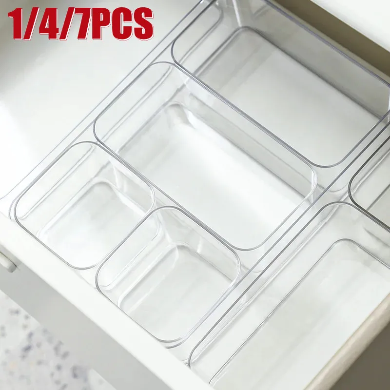 

1/4/7PCS Transparent Box Storage Organizer Desk Plastic Storage Box Container Drawer Organizer Jewelry Box Makeup Organizer Boxe
