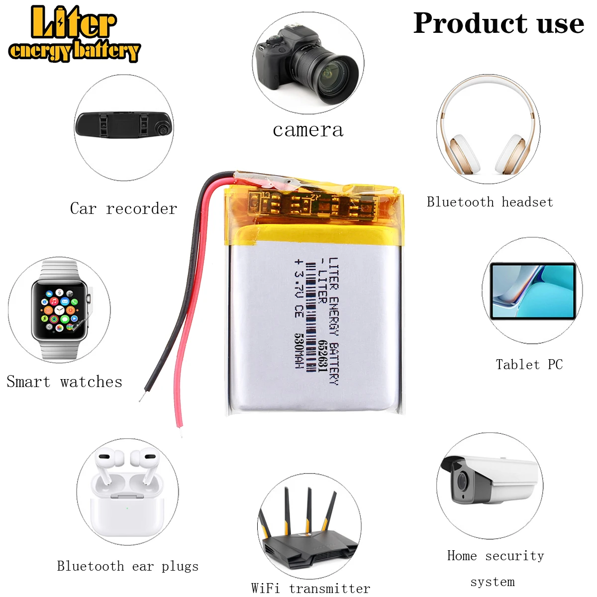 3.7V 530mAH 652631 652530 polymer lithium ion / Li-ion battery for GPS,mp3,mp4,mp5,dvd,bluetooth,model toy mobile bluetooth
