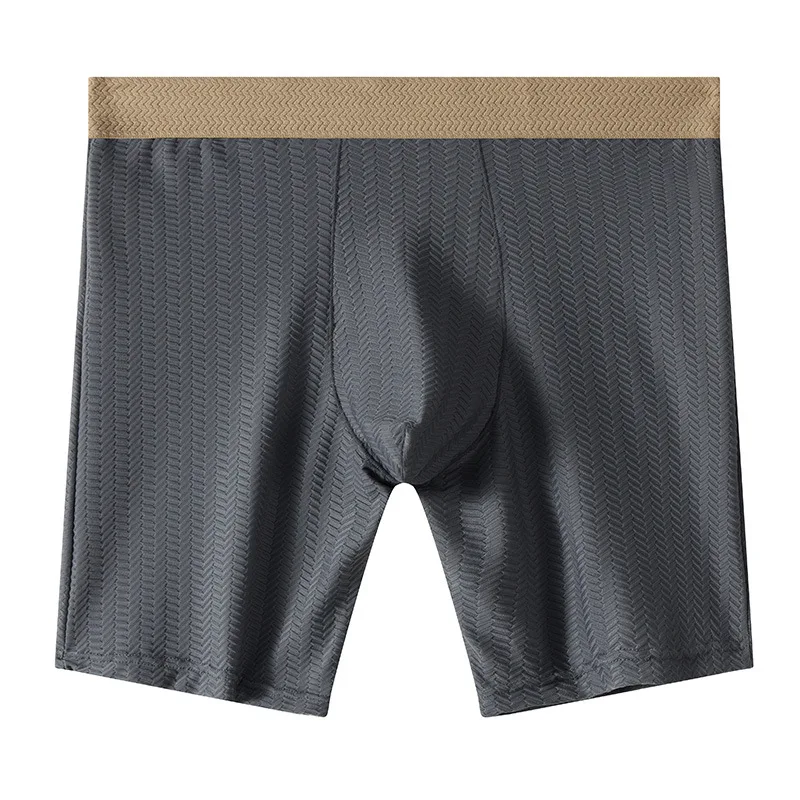 Mens Boxer Shorts Homme Nylon Underwear Man Ice Silk Panites Comfortable U Convex Pouch Middle Long Leg Underpant Male Trunks