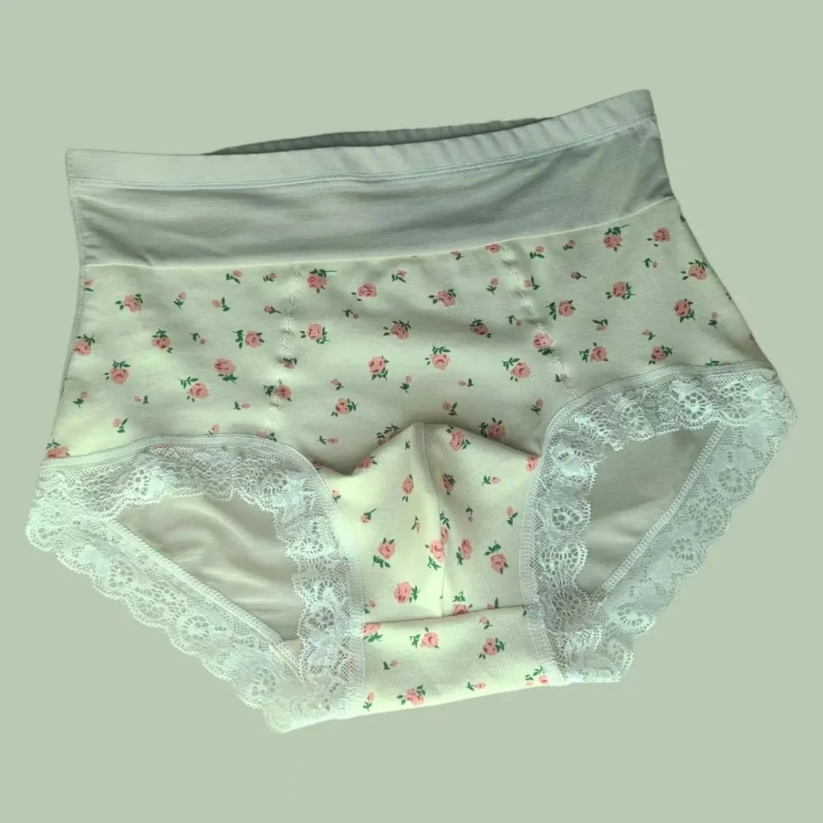 

Handmake Man's Elastic Cotton Soft High Waist Floral Printing Panties Sissy See Through Mesh Lace Briefs Live Show Costume