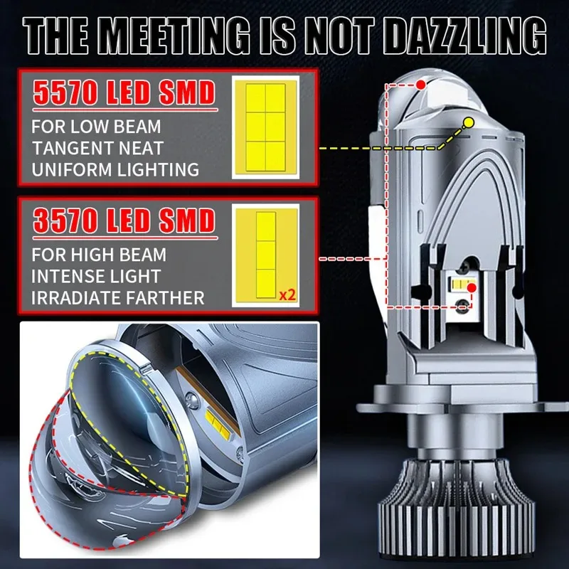 H4 جهاز عرض (بروجكتور) ليد عدسة المصباح سيارة LED المصباح Canbus 6000K مرحبا/لو شعاع لمبة مع مروحة تربو 22000LM 90 واط للسيارة/دراجة نارية 12 فولت #2