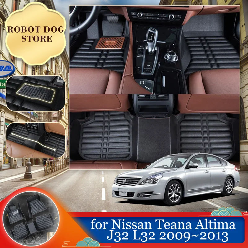 Leather Floor Mat for Nissan Teana Altima Maxima J32 L32 2009~2013 Foot Interior Liner Waterproof Carpet Pad Custom Accessories