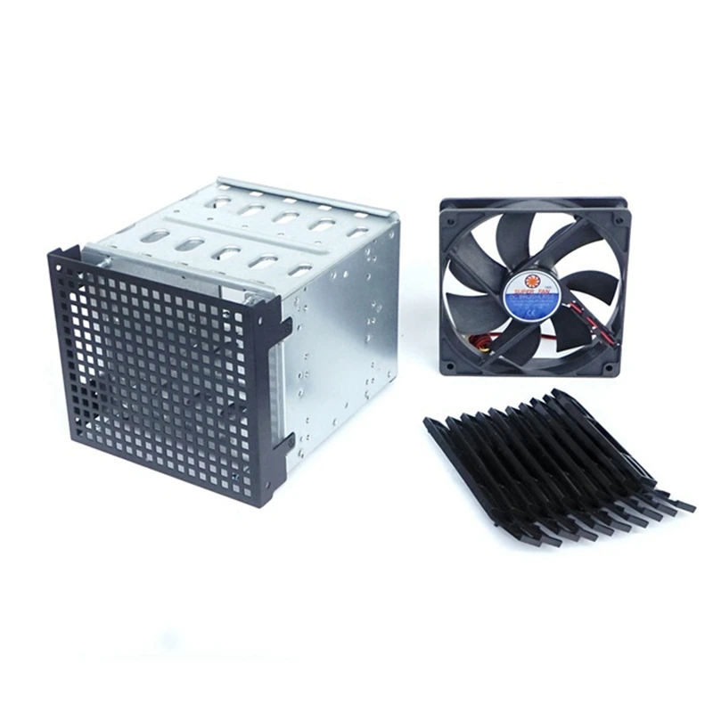 

2X Storage Expansion Hard Drive Cage DIY Hard Drive Disk Cage Rack 5.25 Inch To 5X 3.5Inch Bracket With 12Cm Fan