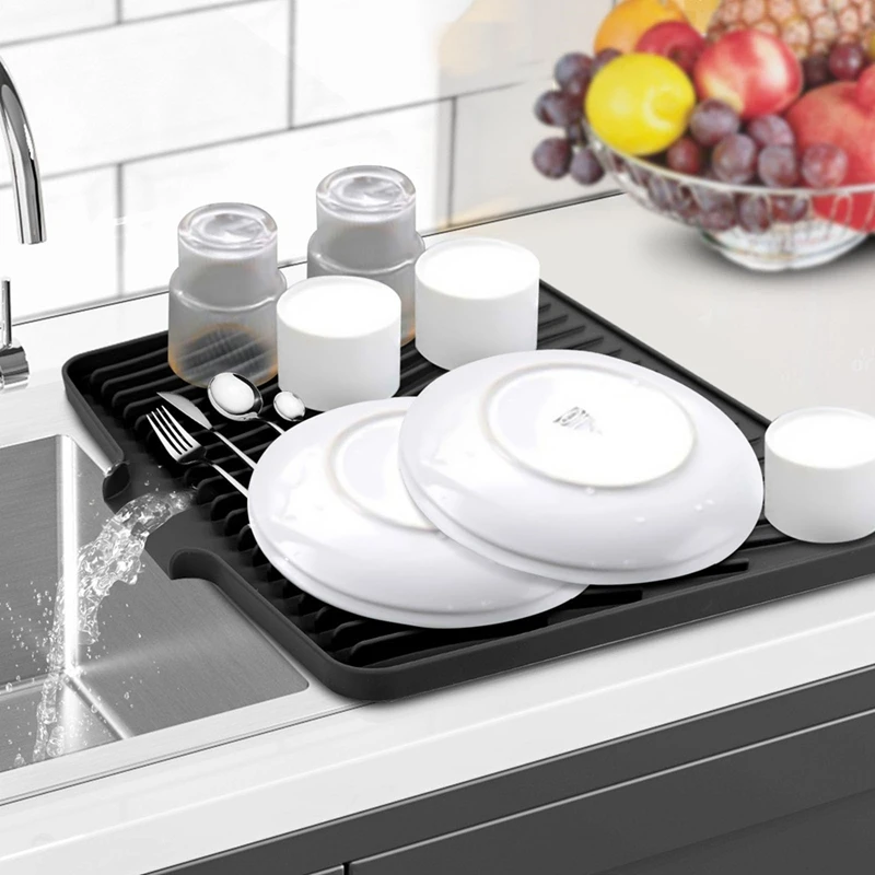 Dish Drying Mat for Kitchen Counter, Heat- Drying Pad Kitchen Sink Drain Tray Easy to Clean (15.8