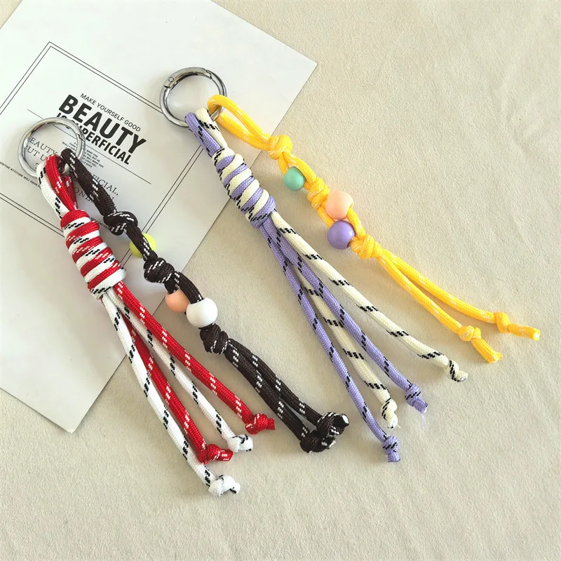 

Creative Ins Wind Woven Colored Rope Buckle Pendant Girl Versatile Contrasting Color Couple Backpack Pendant Keychain Lanyard