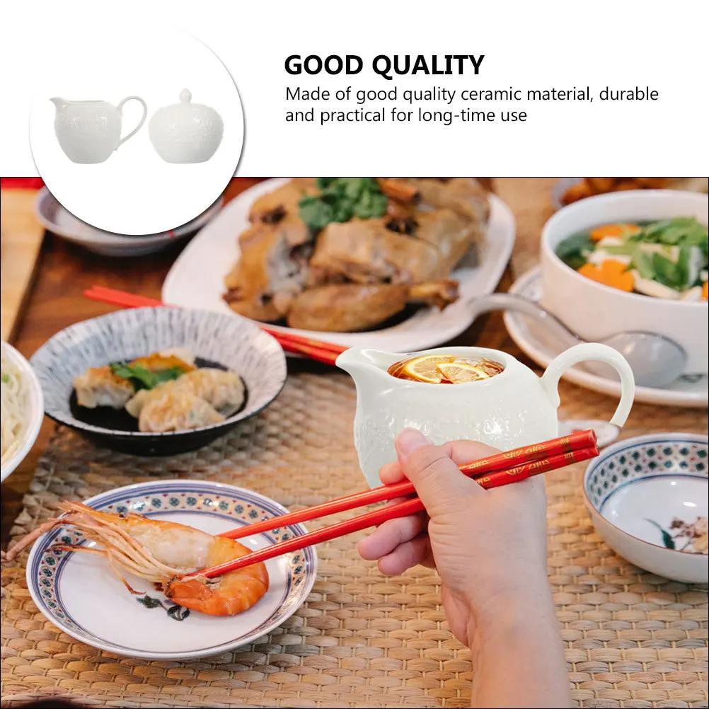 

2Pcs Ceramic Milk Kettle Sugar Pot Simple Practical Design Coffee Pot Sugar Storage Holder Versatile Coffee Kettle