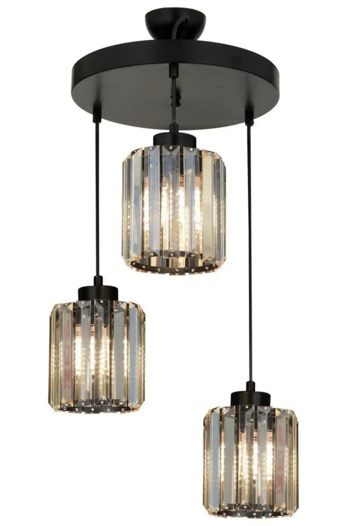 3-Piece Pendant Lamp Black Cased Black Stone Chandelier