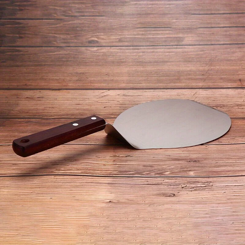 B cáscara de Pizza de acero inoxidable, espátula duradera para levantar pasteles con mango de madera, paleta profesional para hornear y cocinar, 1 ud.