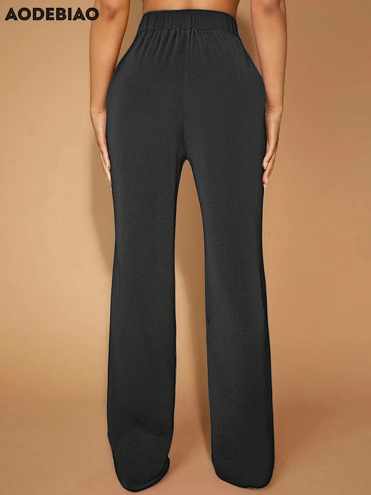 AODEBIAO Black Straight Pants Women Summer Sexy Slim Basic Solid High Waist Pants Women Fashion Casual Gothic Vintage Trousers