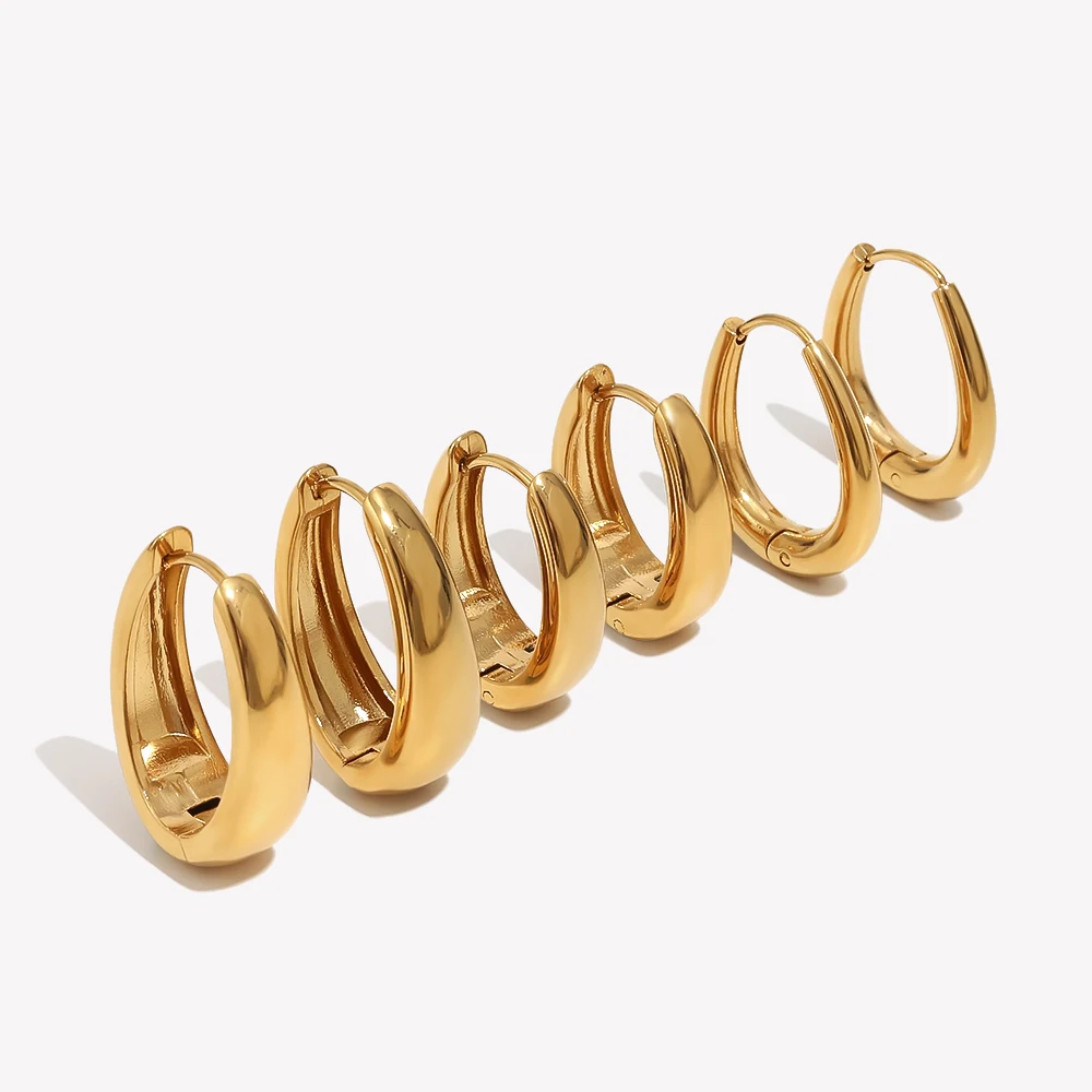 E.B.belle 18K Gold Plated Chunky Hoop Earrings Stainless Steel Thick Oval Hoop Earring Waterproof Minimalist Women Jewelry Gift