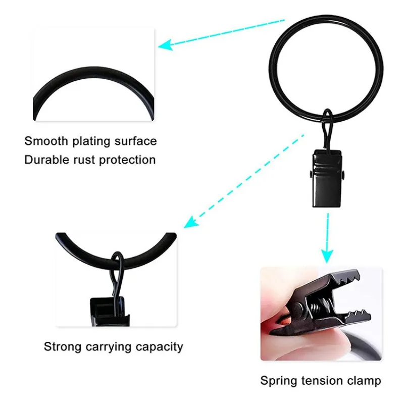 10PCS Curtain Hooks Hanging Clips Metal Clip Rustproof Curtain Rods holders Hangers Split Curtain Rings Buckles Eyelets Grommet
