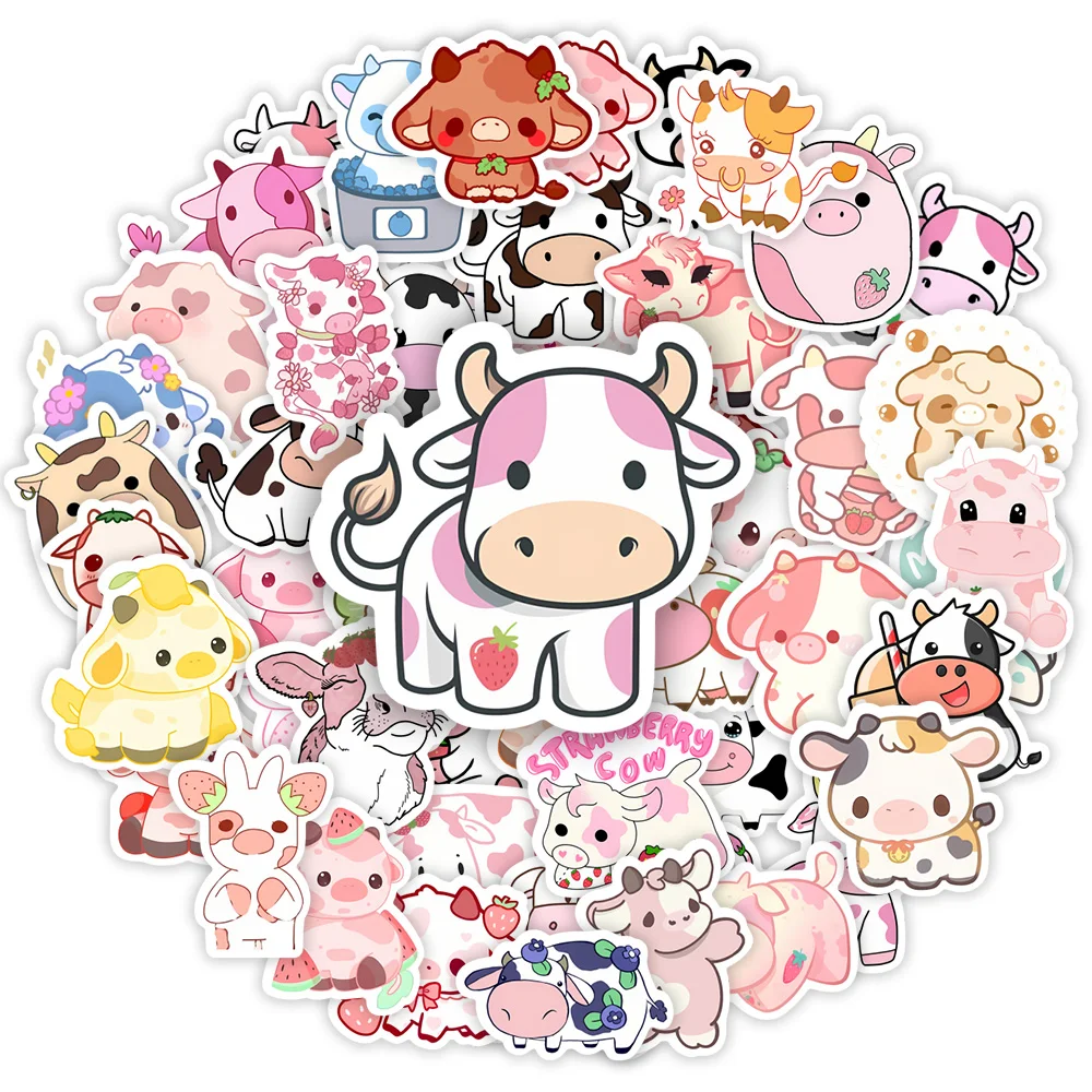 Kawaii Cute Cartoon Pink Cow Stickers DIY Gift Decorative Graffiti Decal for Phone Luggage Laptop Bottle Scrapbook Waterproof