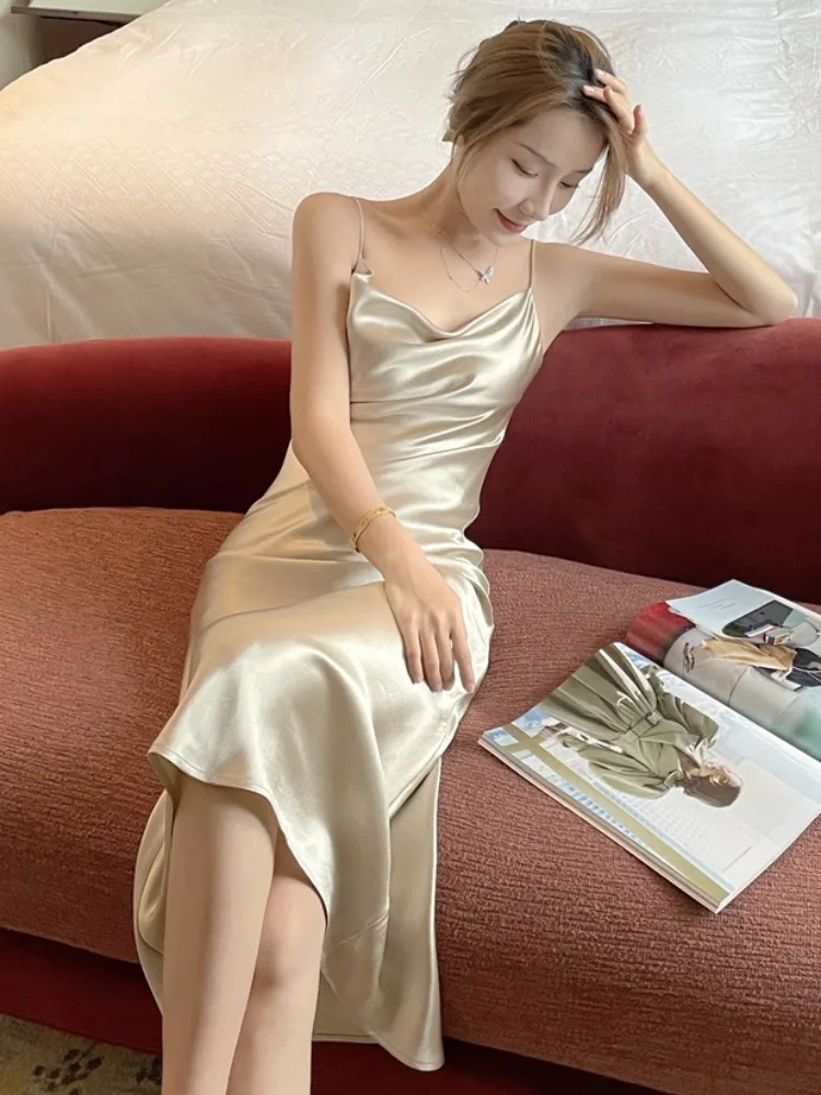 Ele Satin Wrap Dr Damen Sommer Sexy High Waist Trägerkleid für Damen 25–35 Jahre alt, geeignet für Bankett