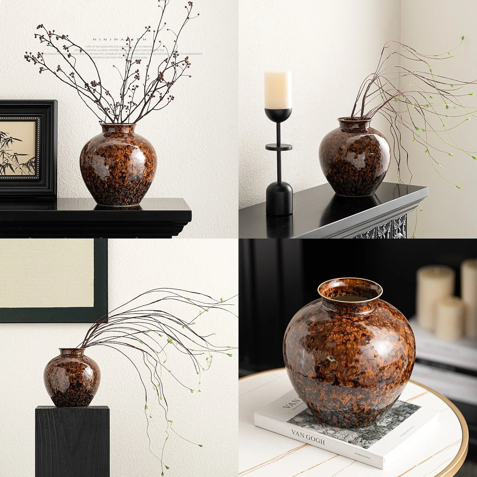 Kiln-flash Ceramic Vase Plant Pot Table Craft Ornament Display Cabinet Flower Arrangement Floral Vase House Room Wedding Decor