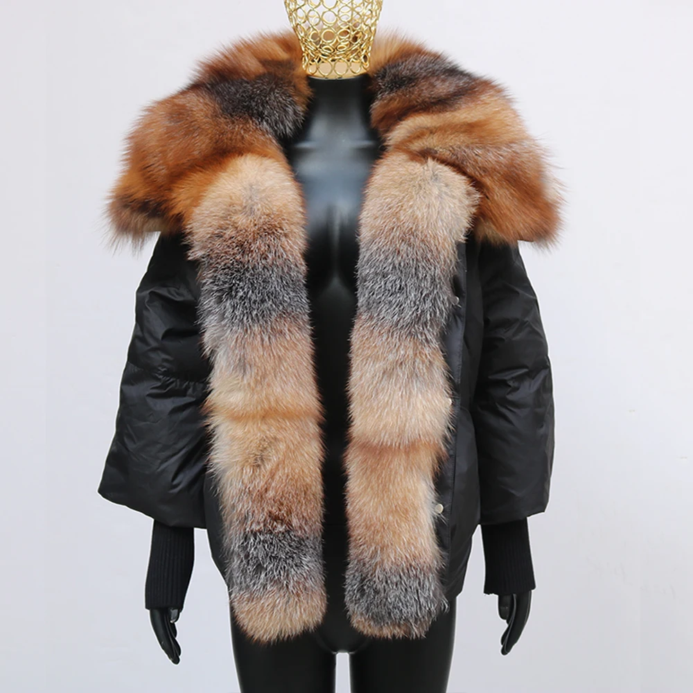 2024 New Natural Real Golden Island Fox Fur White Goose Down Jacket Winter Women Warm Loose Coat Thick Luxury