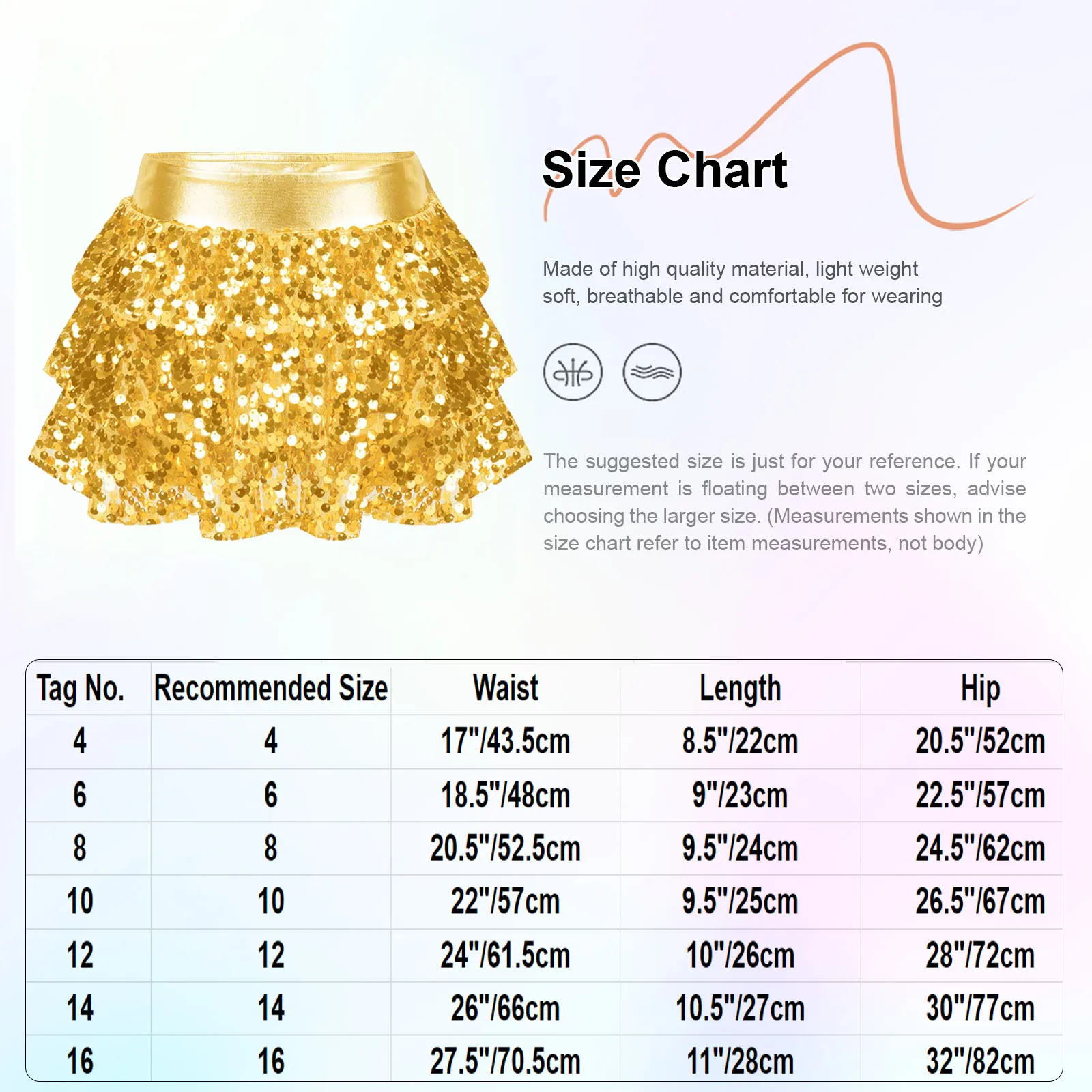 4-16Y Girls Tiered Ruffle Culottes Sequin Metallic Elastic Waistband Skirt Jazz Dance Cheerleading Stage Performance Costume