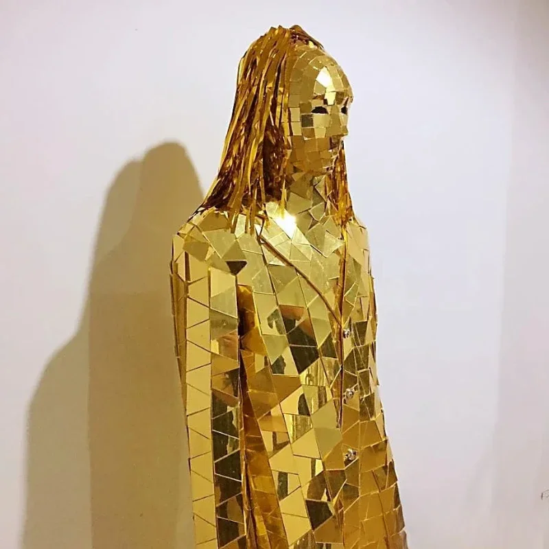 Costume miroir argenté pour femmes, vêtements de défilé de spectacle en Club, Costumes de danse Robot Cosplay, veste de spectacle Disco, tenue de chapeau DJ