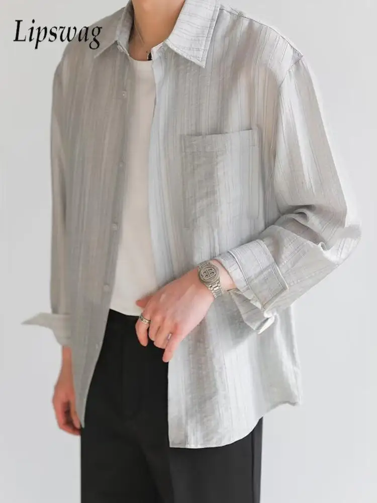 

Trendy Long Sleeve Turn-down Collar Shirt Mens 2025 Spring Autumn New Casual Breathable Thin Shirts Outdoor Fashion Cardigan Top