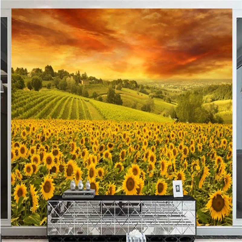 

customize 3d photo wall mural Sunflower flower background decorative painting 3d mural wallpaper living room papel de parede