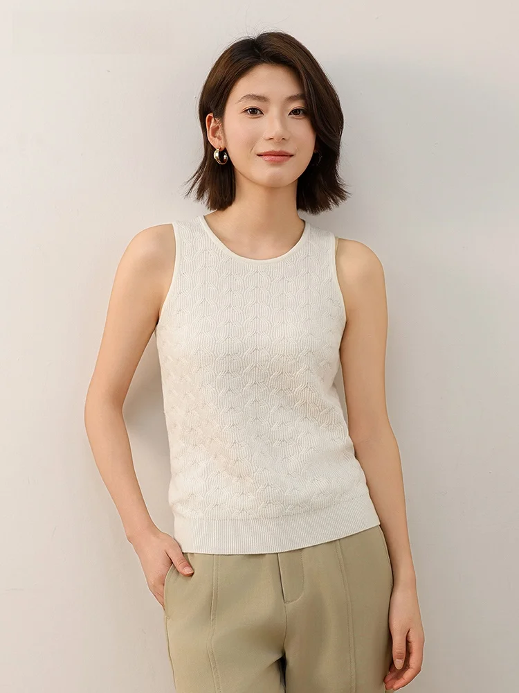 

Женский вязаный жилет SY с вышивкой, круглым вырезом, узором «косичка» и цветочным дизайном, летний, для повседневной носки, приталенный, из смесового хлопка