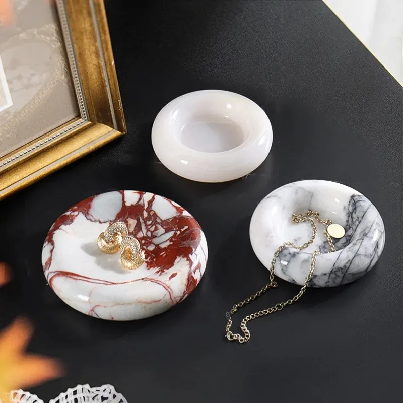 French wabi natural marble tray storage tray, model room jewelry storage tray desktop ornament