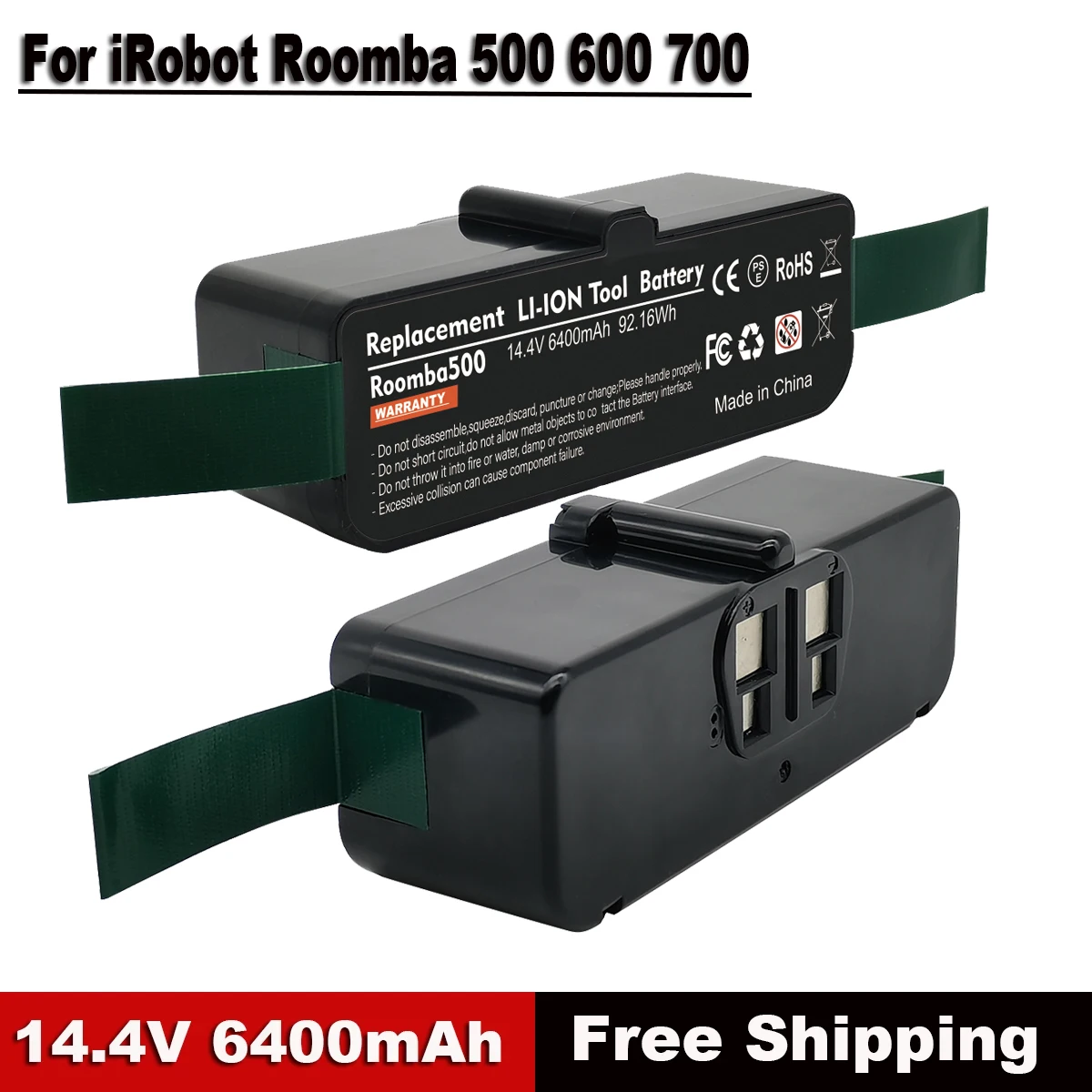 For Roomba Battery 14.4V 6.4Ah Rechargeable Battery For iRobot Roomba 500 600 700 800 900 595 620 650 780 Vacuum Cleaner Battery