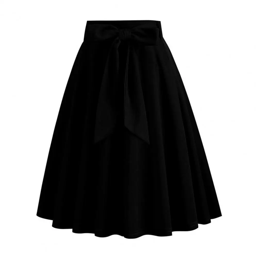 High-waisted Skirt Women Elegant A-line Midi Skirt with Belted Tight Waist Soft Ruffle Summer Midi Skirt Bow Decor Party Skirts