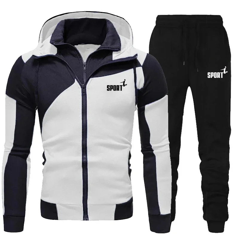 Combinaison de sport à double fermeture éclair pour hommes, sweat à capuche de haute qualité, veste décontractée, retournement, mode sportive, vêtements de sport en plein air, automne, hiver