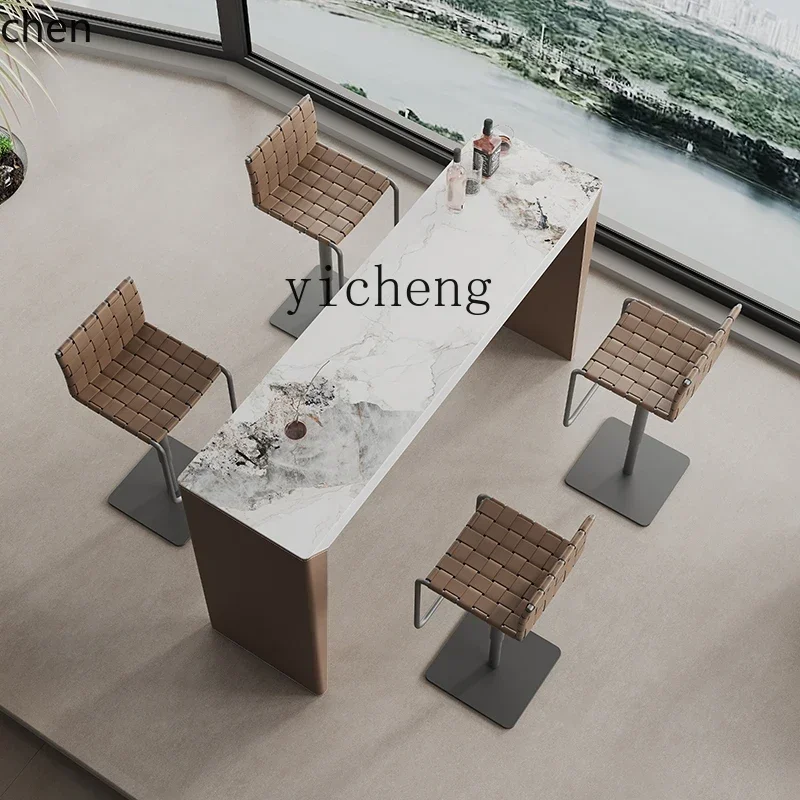 y9.4- light luxury rock slab bar table simple modern living room saddle leather solid wood bar table household partition