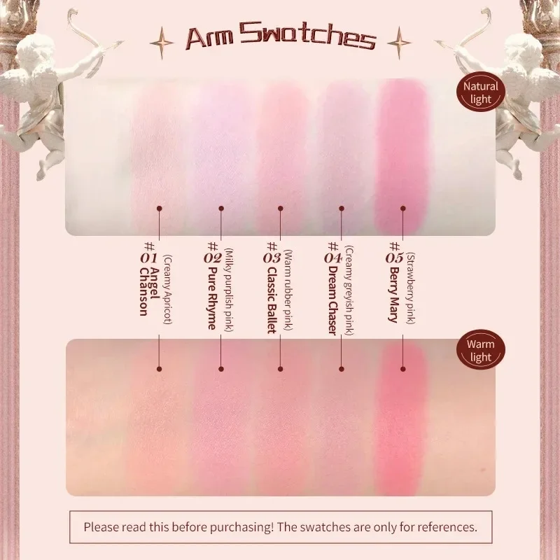 ดอกไม้รู้สตรอเบอร์รี่ Rococo Series นูน Blush Fine Powder แต่งหน้า Smooth Long-Lasting Blusher Face Enhancing แต่งหน้าสี