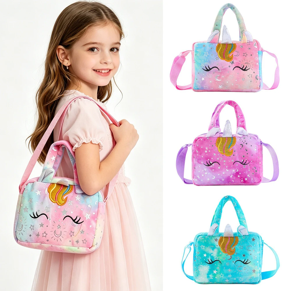 

Fashion Unicorn Handbags for Children Girls Crossbody Shoulder Bags Luxury Kids Bags Purple Pink Toddler Embroidered Plush Bags