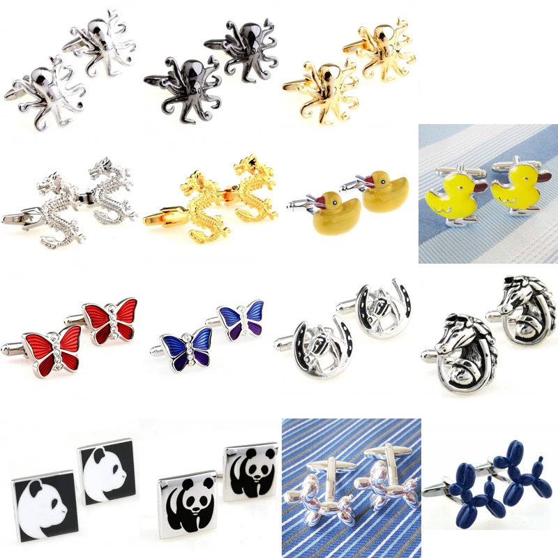 Trendy Animal Cufflink Cuff Link 1 Pair Big Promotion Devilfish Duck Dragon Butterfly Horse Panda Dog