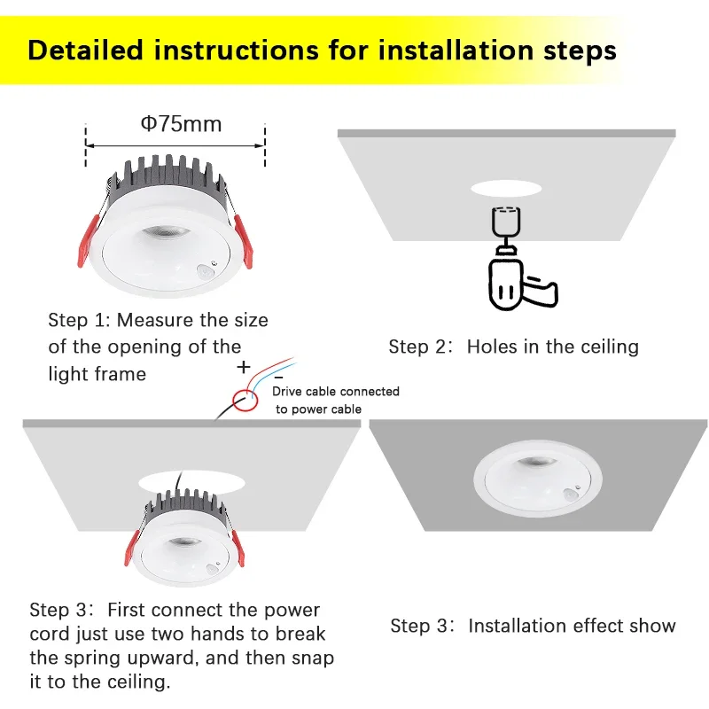 Lampu Sorot Sensor gerak tersembunyi Anti silau lampu langit-langit bingkai sempit induksi tanam lampu langit-langit untuk lampu teras Toilet