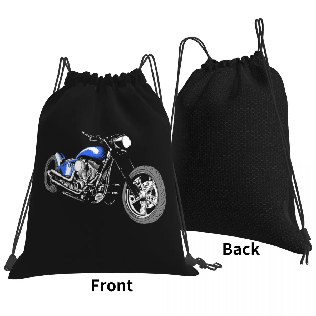 HD Softail Motorcycle, Blue And White Backpacks Casual Drawstring Bags Storage Bag Book Bags for Travel School