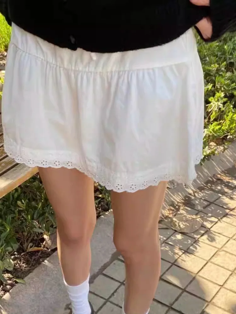 

White Lace Trim ort Skirt Women's High Waist Dstring Belted Skirt Casual Cotton High Waist orts Sle