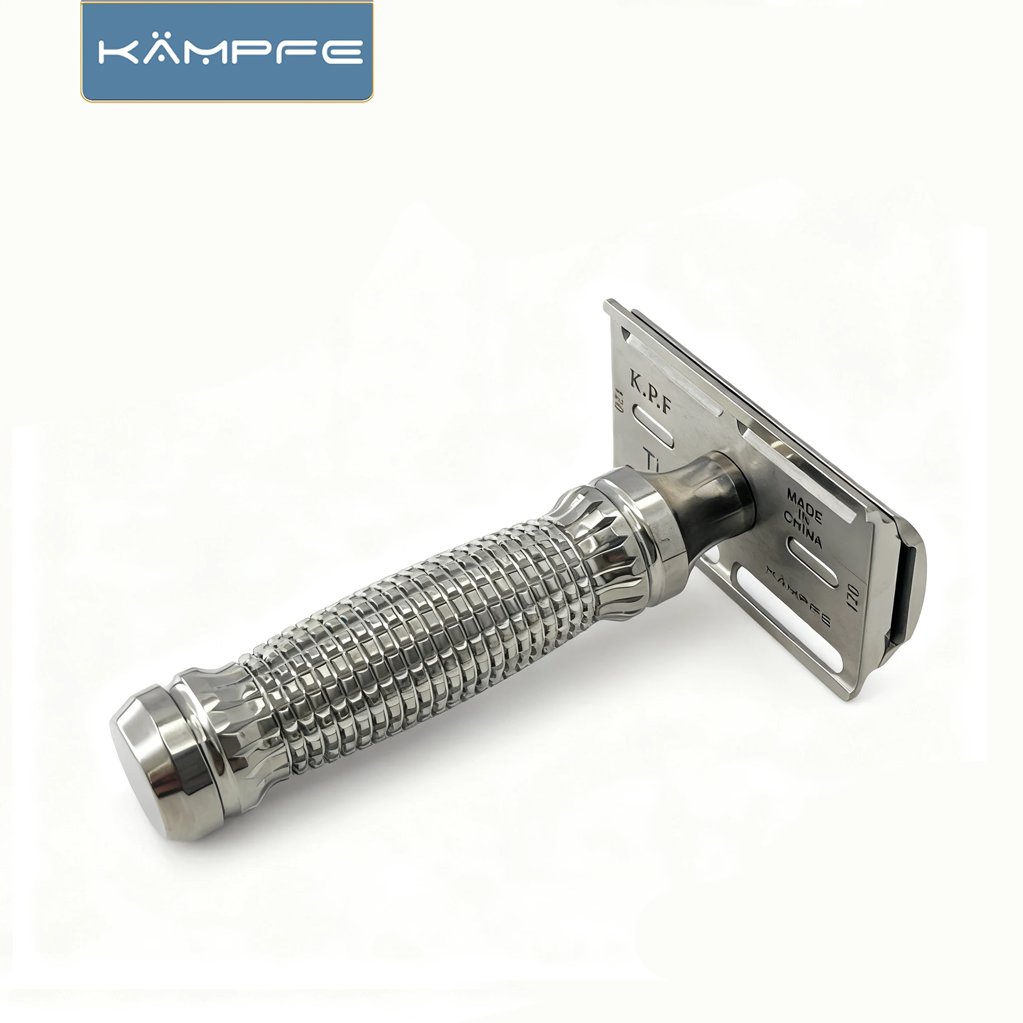 ماكينة حلاقة يدوية كلاسيكية للرجال من Kampfe بحافة مزدوجة من الفولاذ المقاوم للصدأ/التيتانيوم للسفر هدية للرجال بمقبض #1