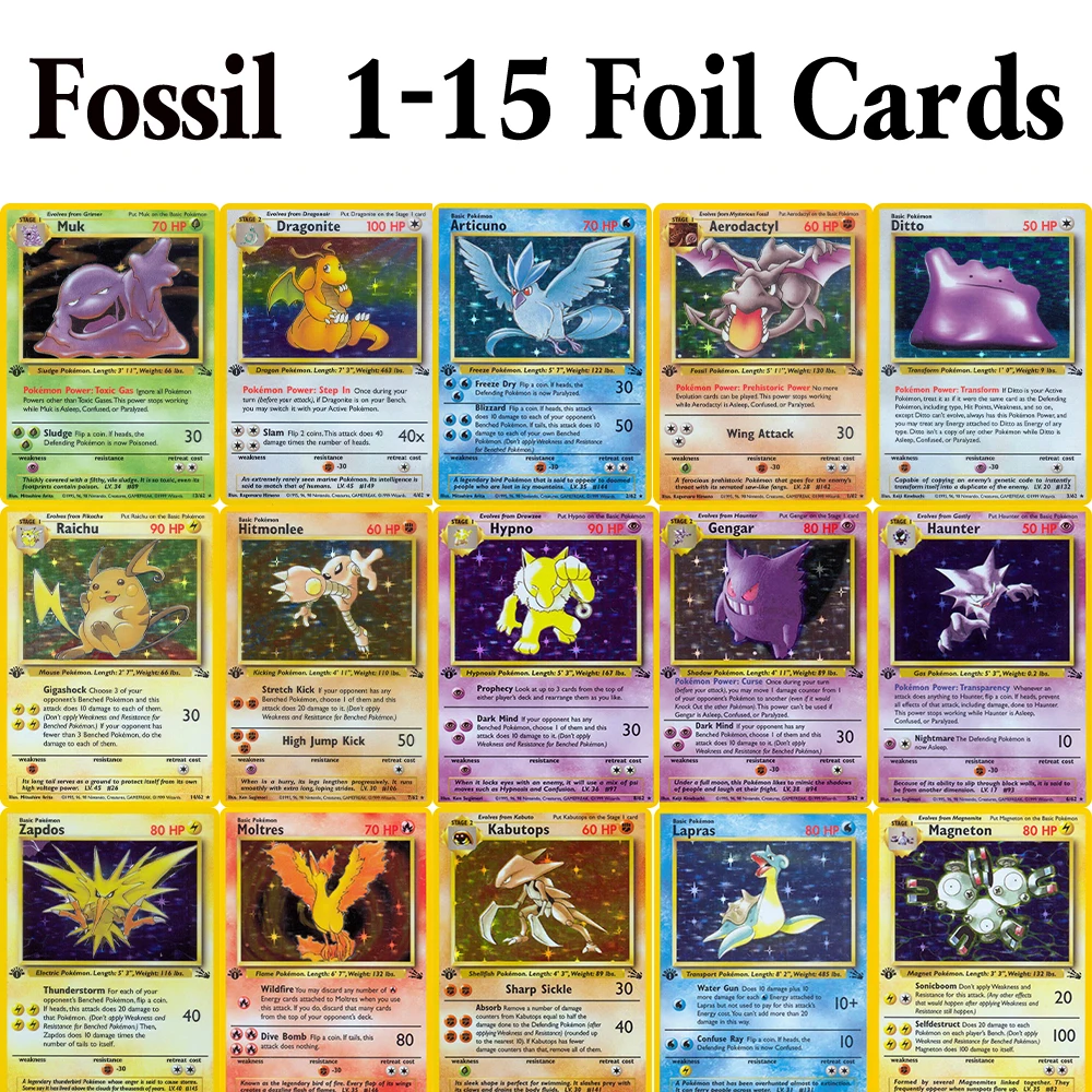 مجموعة بطاقات ألعاب PKM Foil Proxy مجموعة كاملة من مجموعة قواعد Team Rocket (RO) Jungle (JU) (BS)) ossil (FO) PTCG لعبة قابلة للجمع والبوكيمون #5