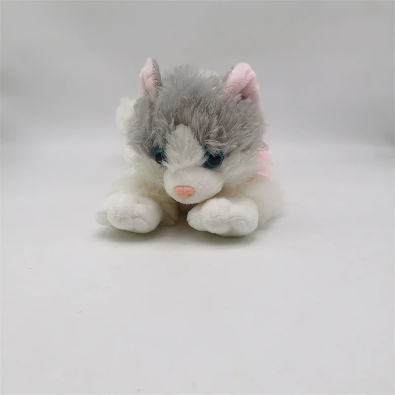 

30cm cute and silly lying posture gray white cat plush toy pink bow cat doll holiday gift souvenir