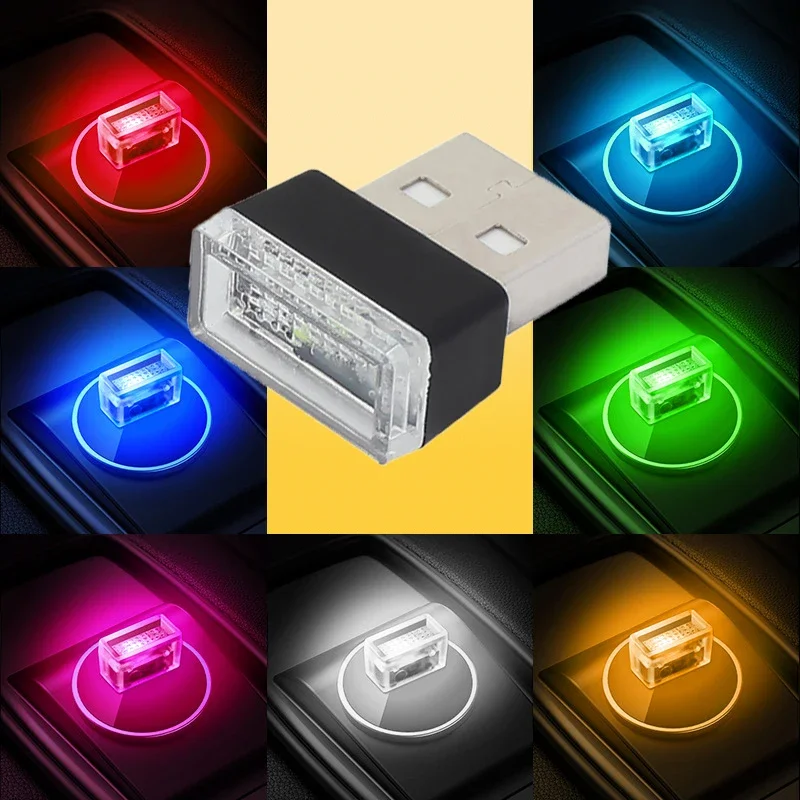 Mini USB LED Luce ambientale per auto Luce decorativa al neon colorata Illuminazione di emergenza Parti di automobili plug-and-play portatili senza fili