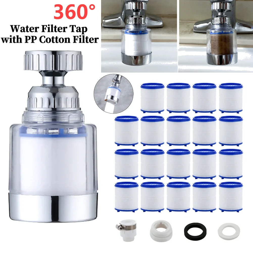 360 Degree Water Filter Tap with PP Cotton Filter Element Transparent Tap Water Filter Interchangeable Filter Element