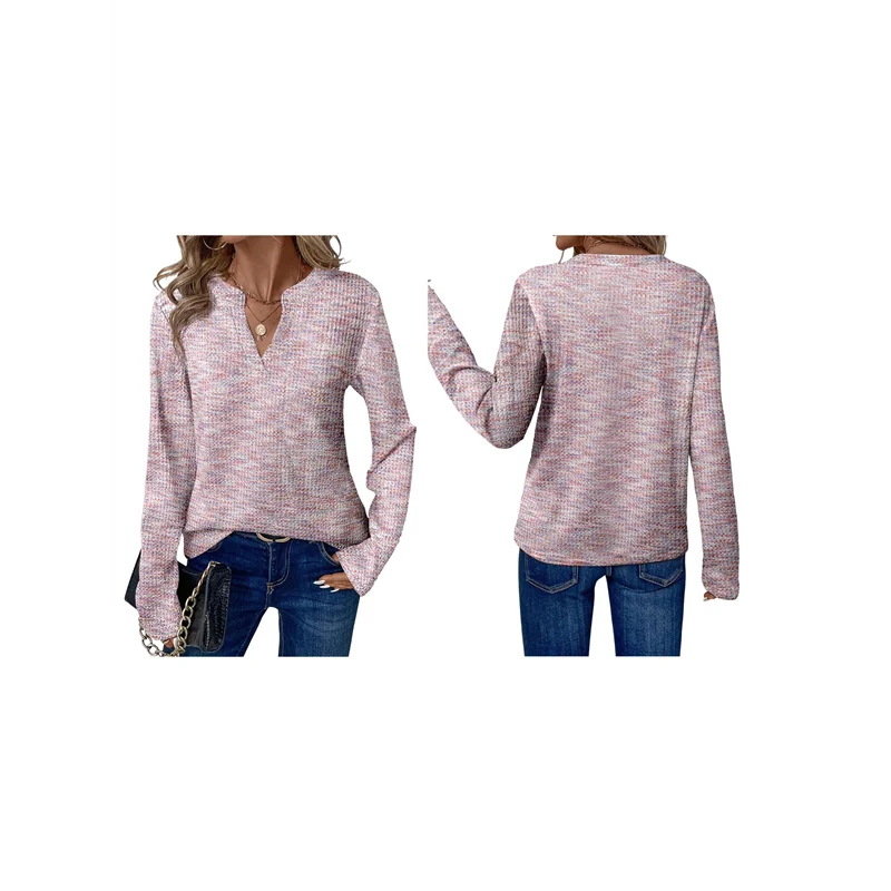 

AOAO-Womens Waffle Knit Tops V Neck Long Sleeve Shirts Henley Dresy Casual Blouses Fall Outfits 2025