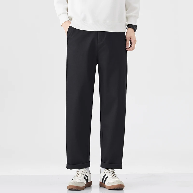 

2026, весенне-осенние новые простые повседневные мягкие прямые брюки для мужчин, одежда на молнии, однотонная универсальная уличная одежда